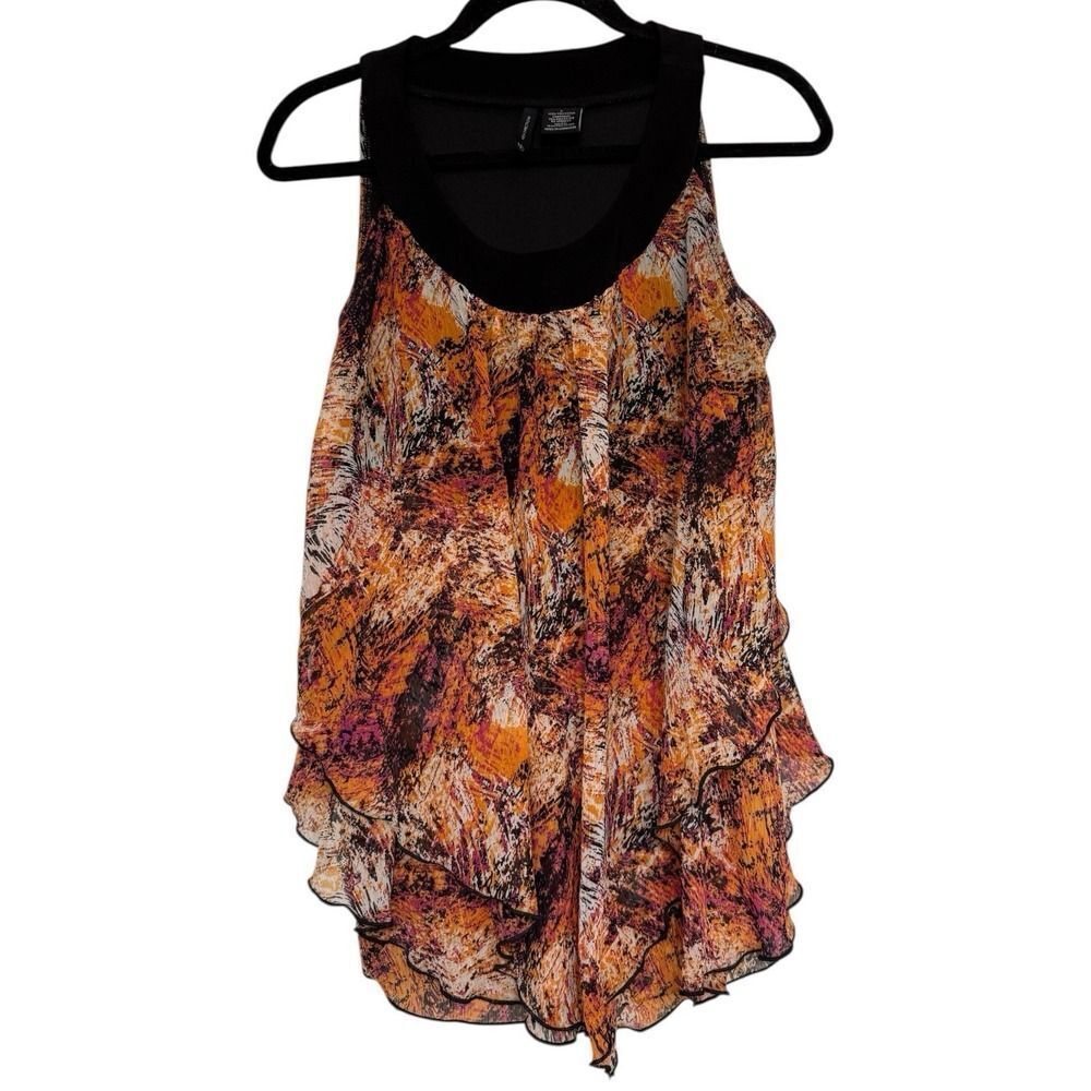 New Directions  Womens Sleeveless Layered Blouse Multicolor Abstract Flowy. Sz L